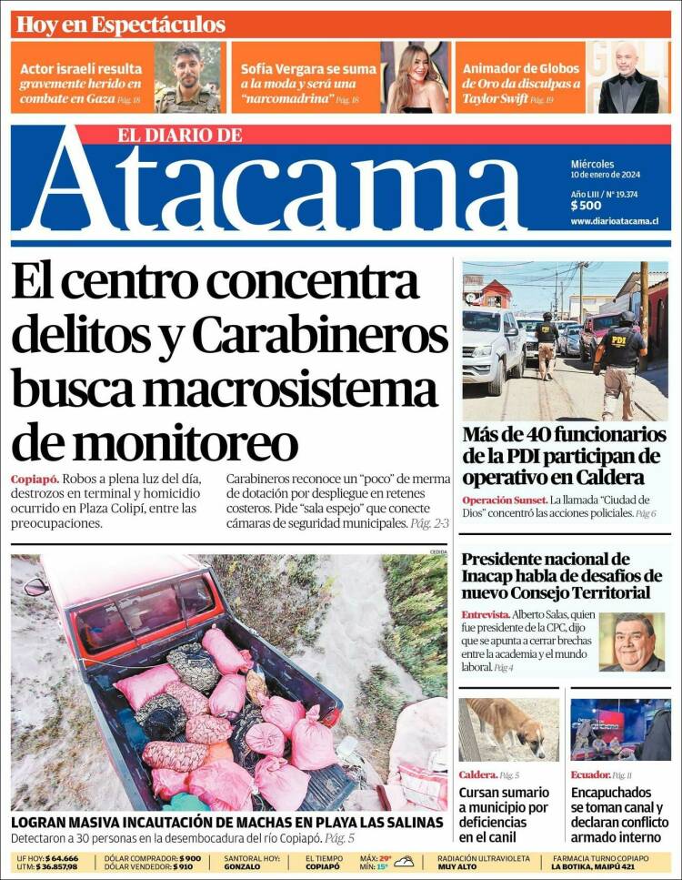 Portada de Diario de Atacama (Chile)
