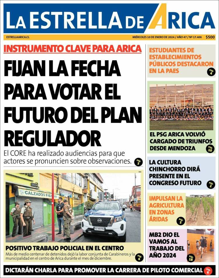 Portada de La Estrella de Arica (Chile)