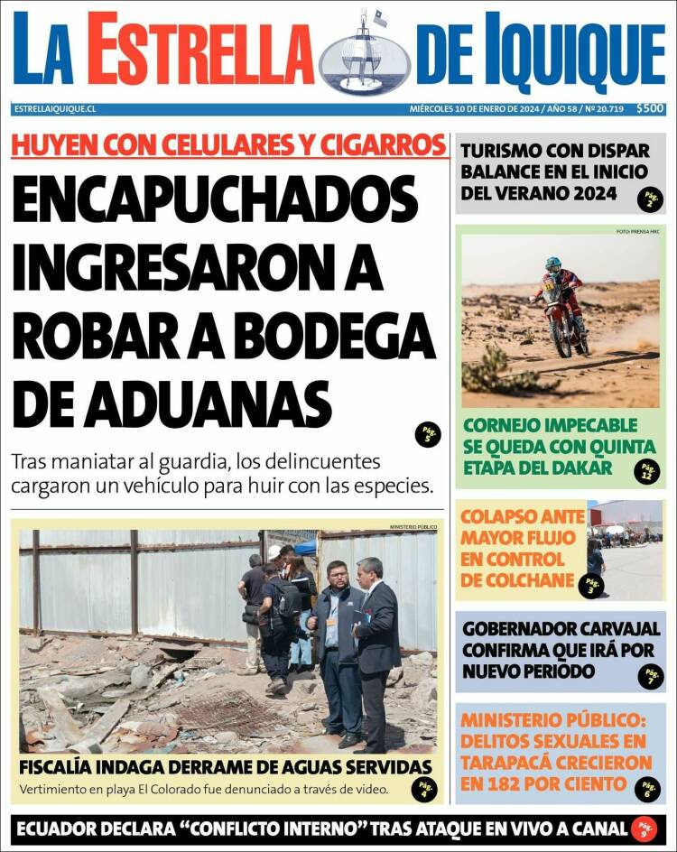 Portada de La Estrella de Iquique (Chile)