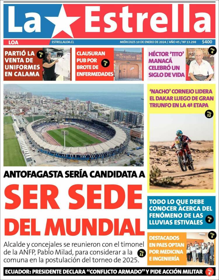 Portada de La Estrella de Loa (Chile)
