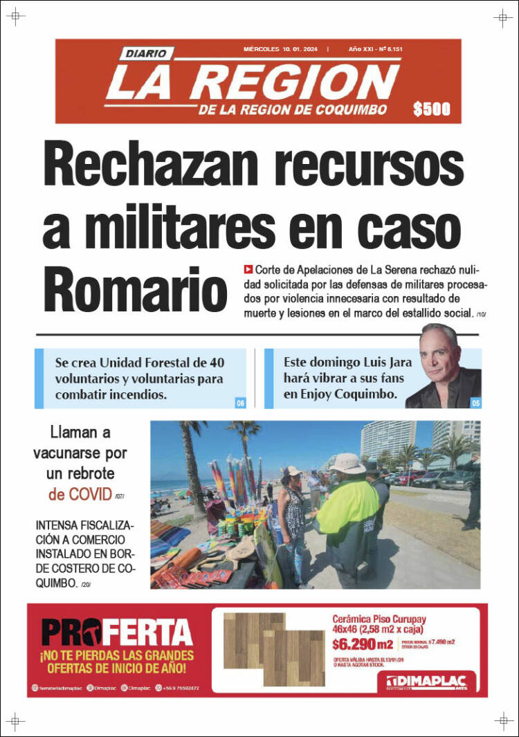 Portada de Diario La Región de Coquimbo (Chile)