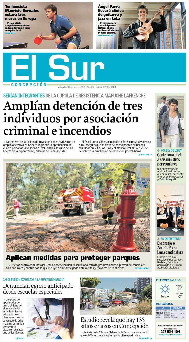 Portada de El Sur (Chile)