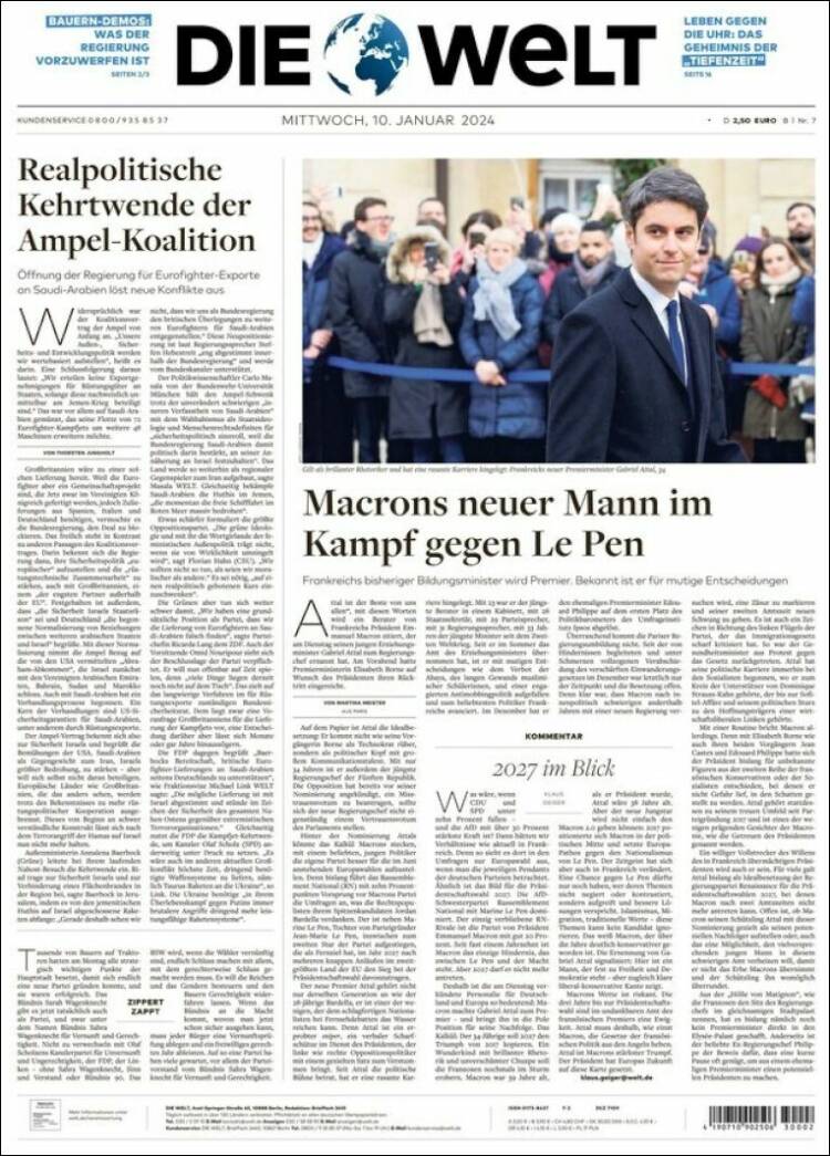 Portada de Die Welt (Alemania)