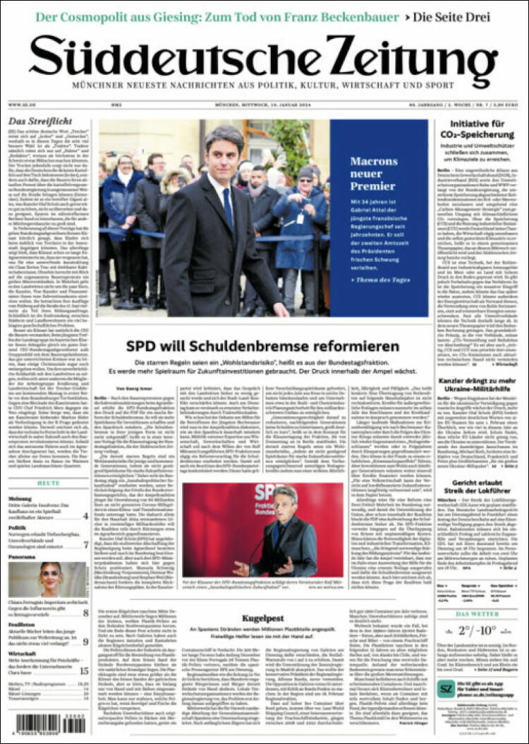 Portada de Sueddeutsche (Alemania)