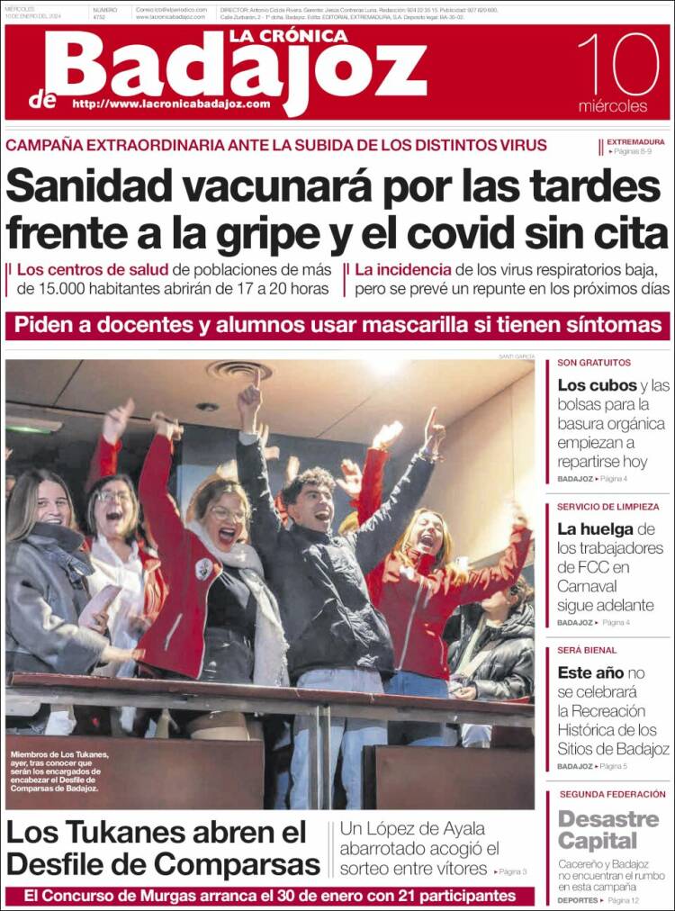 Portada de La Crónica de Badajoz (España)