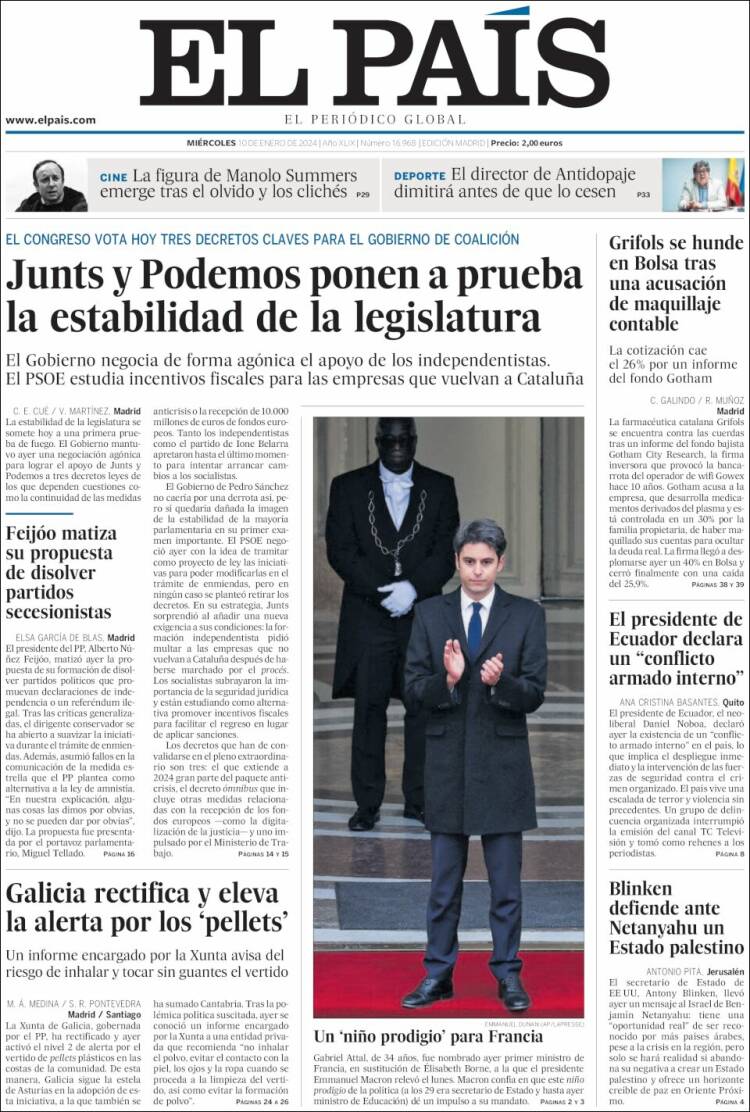 Portada de El País (España)