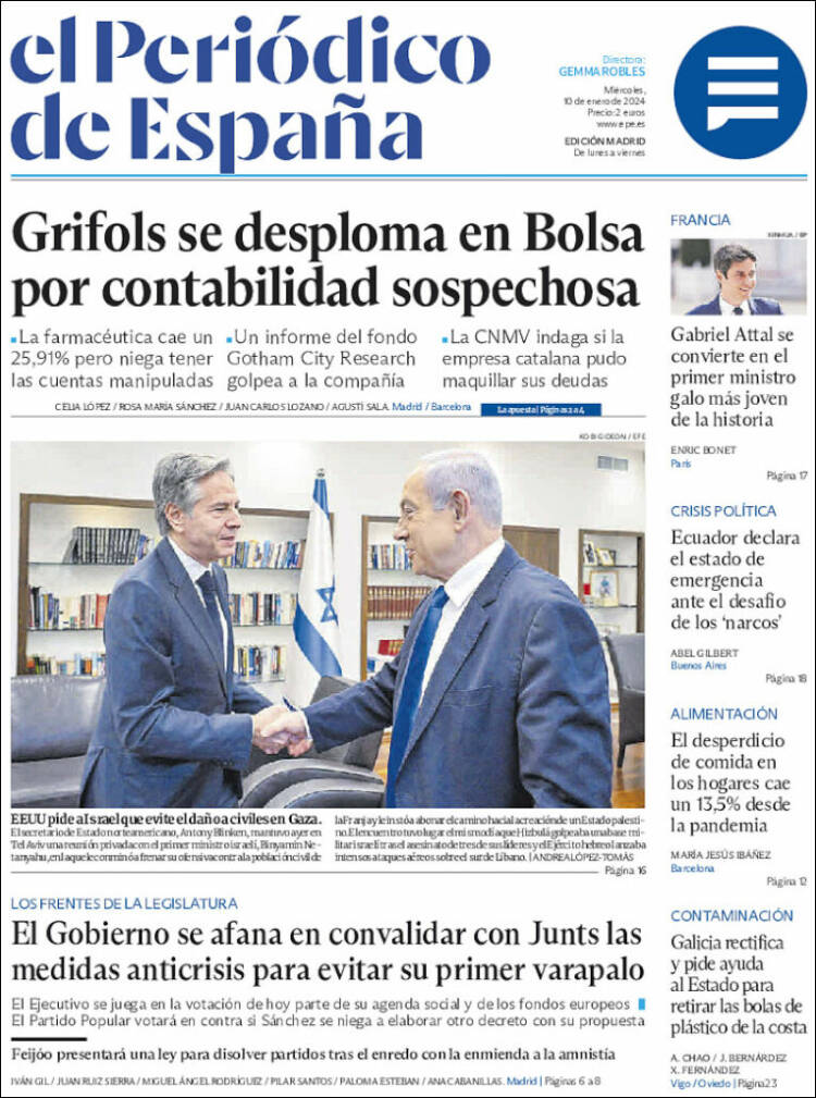 Portada de El Periódico de España (España)