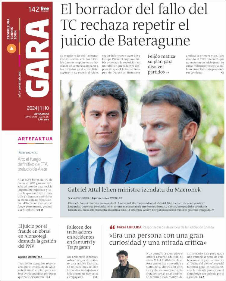 Portada de Gara (España)