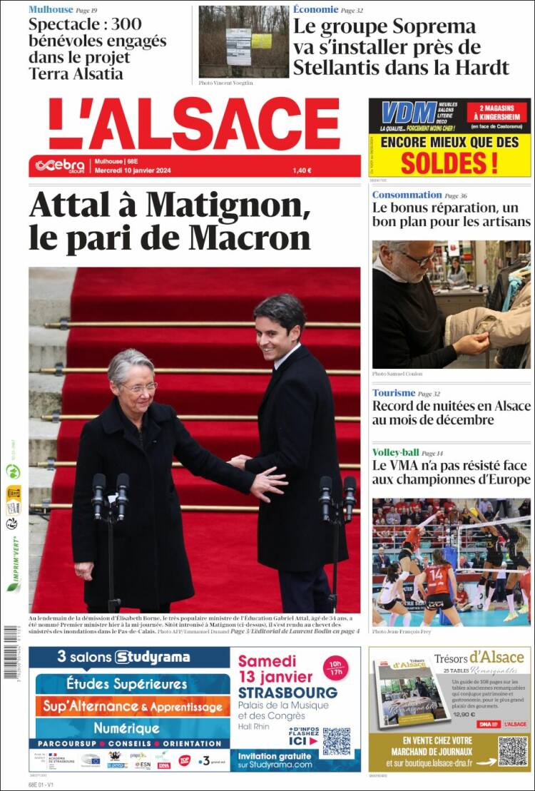Portada de Journal L'Alsace (Francia)