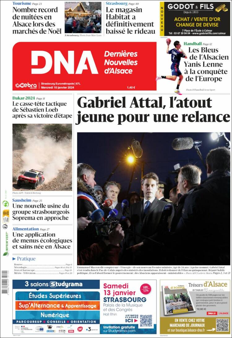 Portada de Les Dernières Nouvelles d'Alsace (Francia)
