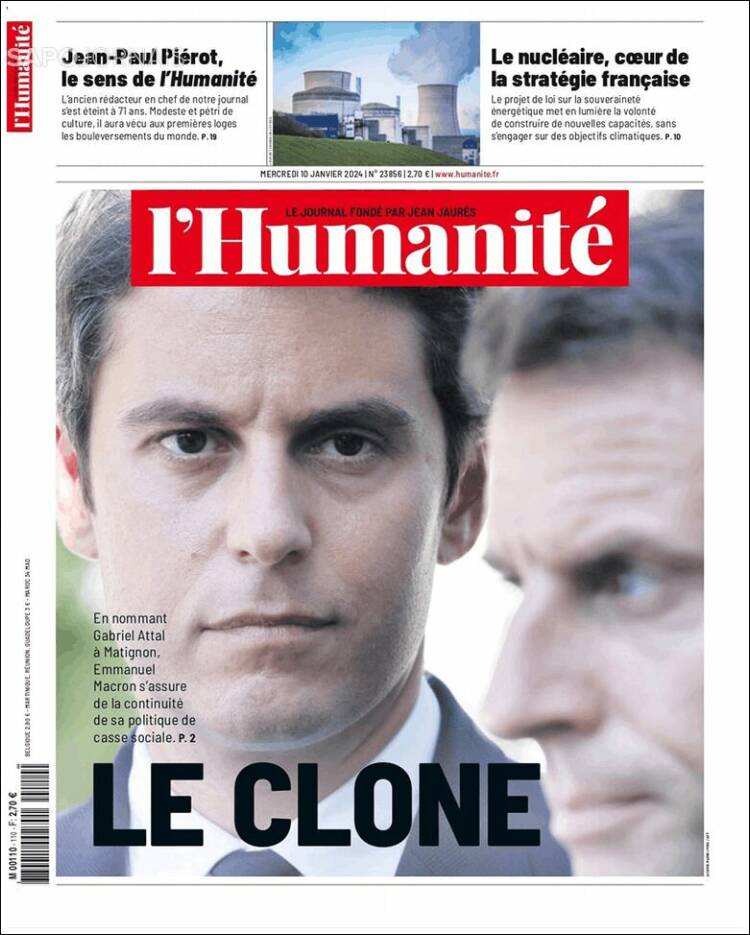 Portada de l'Humanite (Francia)