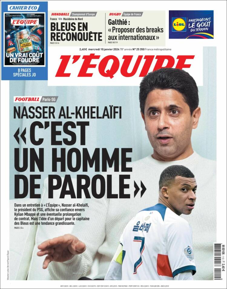Portada de L'Equipe (Francia)