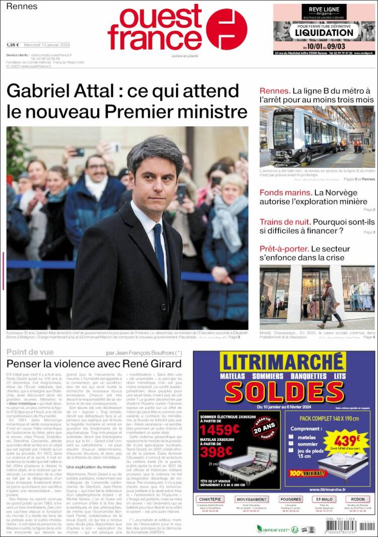 Portada de Ouest France (Francia)