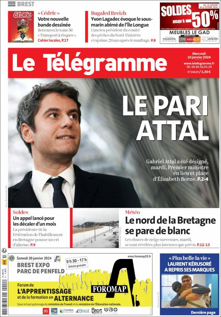 Portada de Télégramme (Francia)