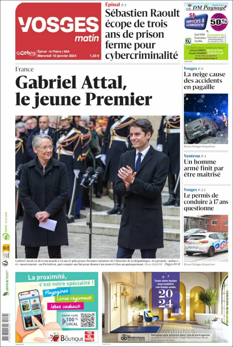 Portada de Vosges Matin (Francia)