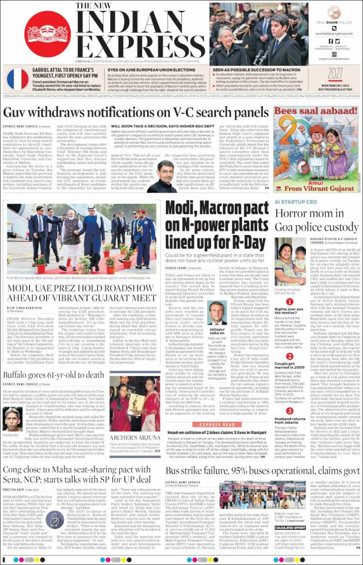 Portada de New Indian Express (India)