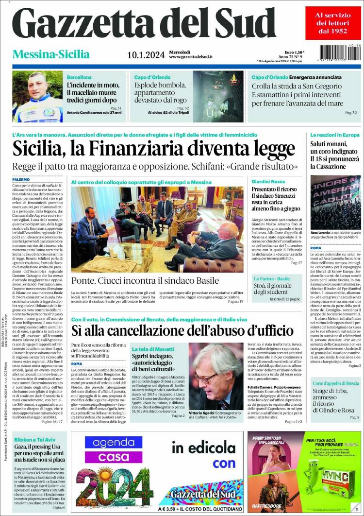Portada de Gazzetta del Sud (Italia)