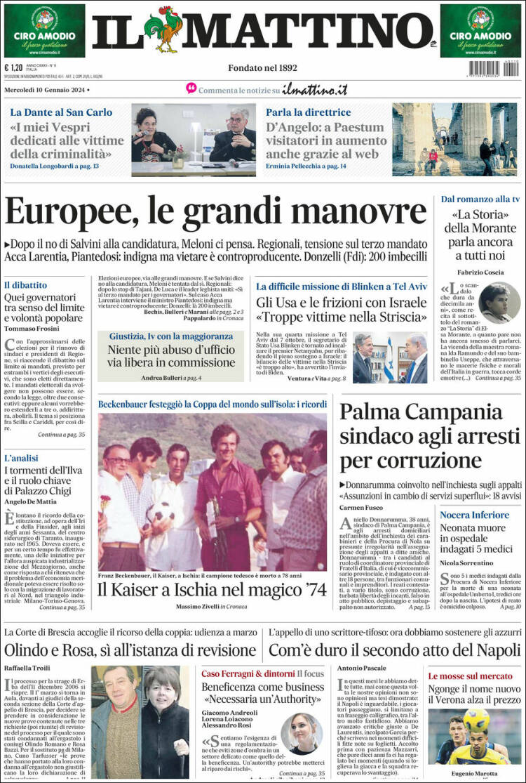 Portada de Il Mattino (Italia)