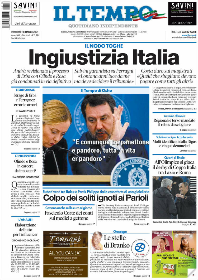 Portada de Il Tempo (Italia)