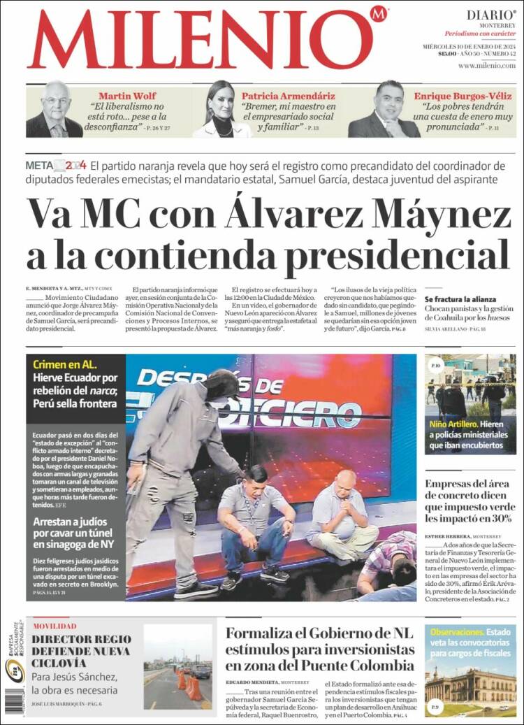 Portada de Milenio de Monterrey (M&eacute;xico)