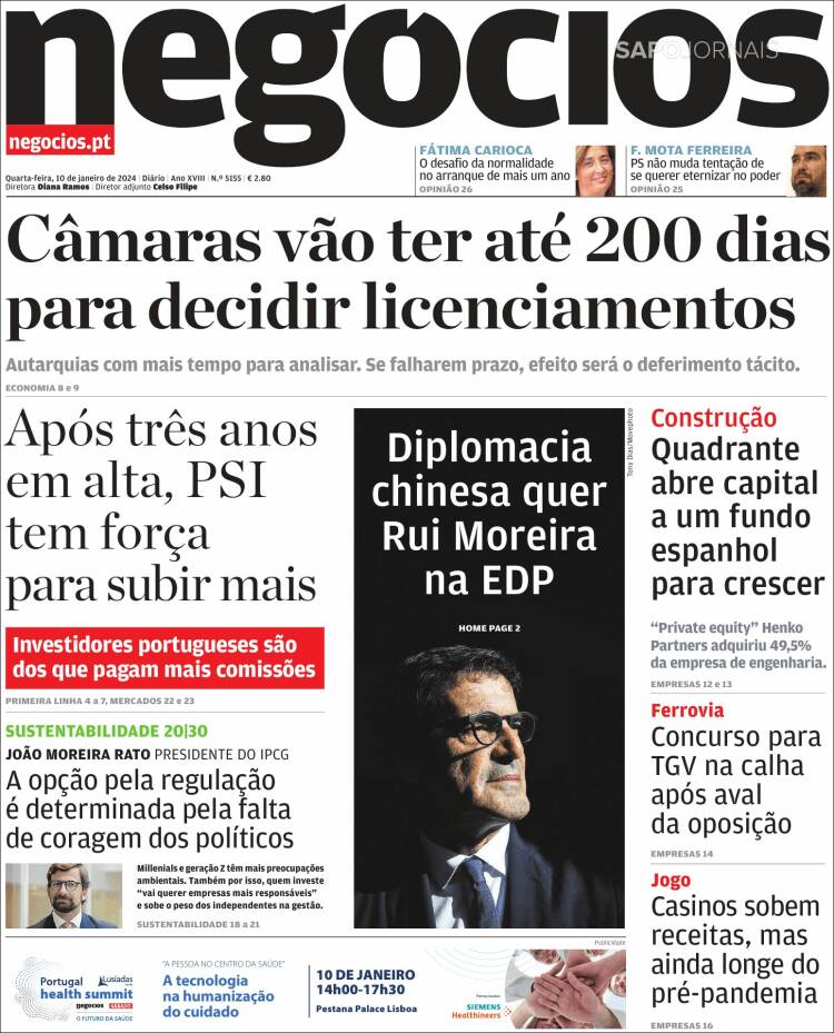 Portada de Jornal de Negócios (Portugal)