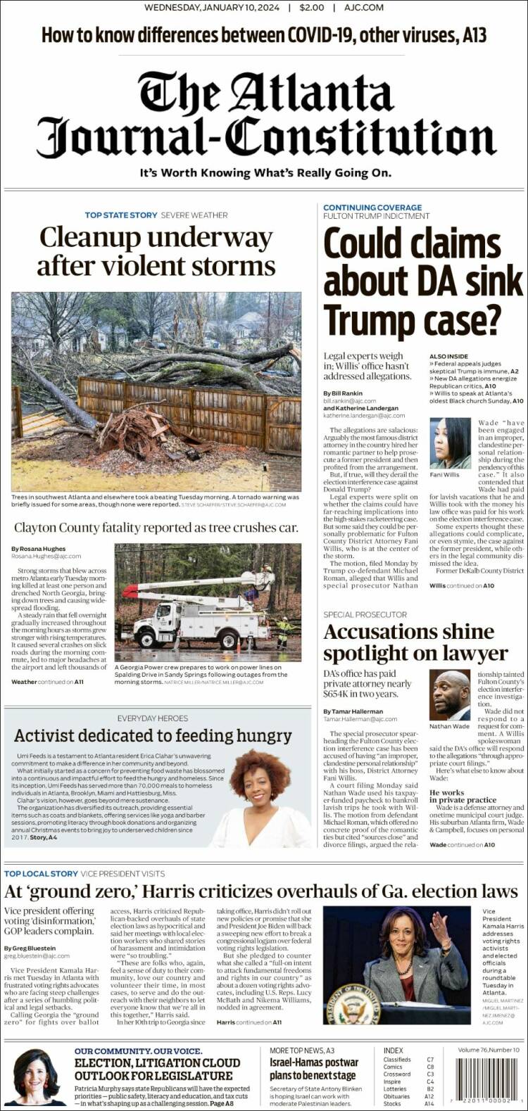 Portada de The Atlanta Journal-Constitution (USA)