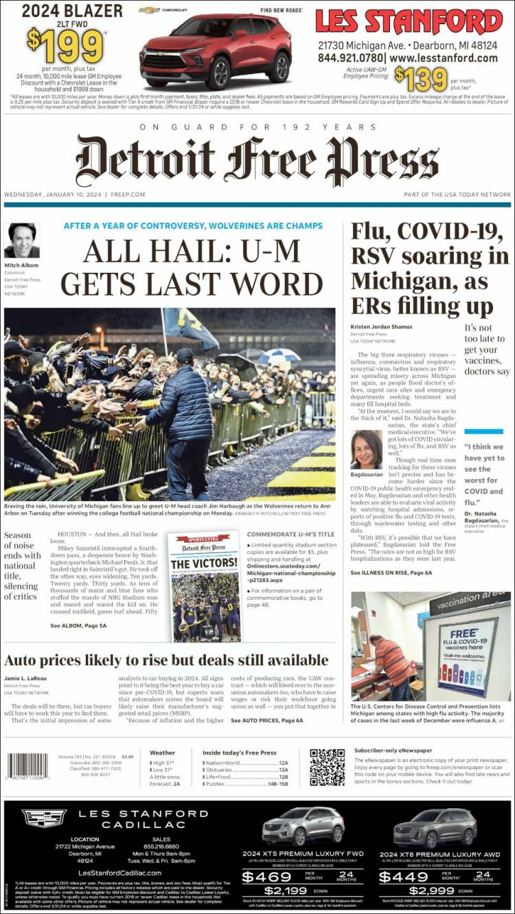 Portada de Detroit Free Press (USA)