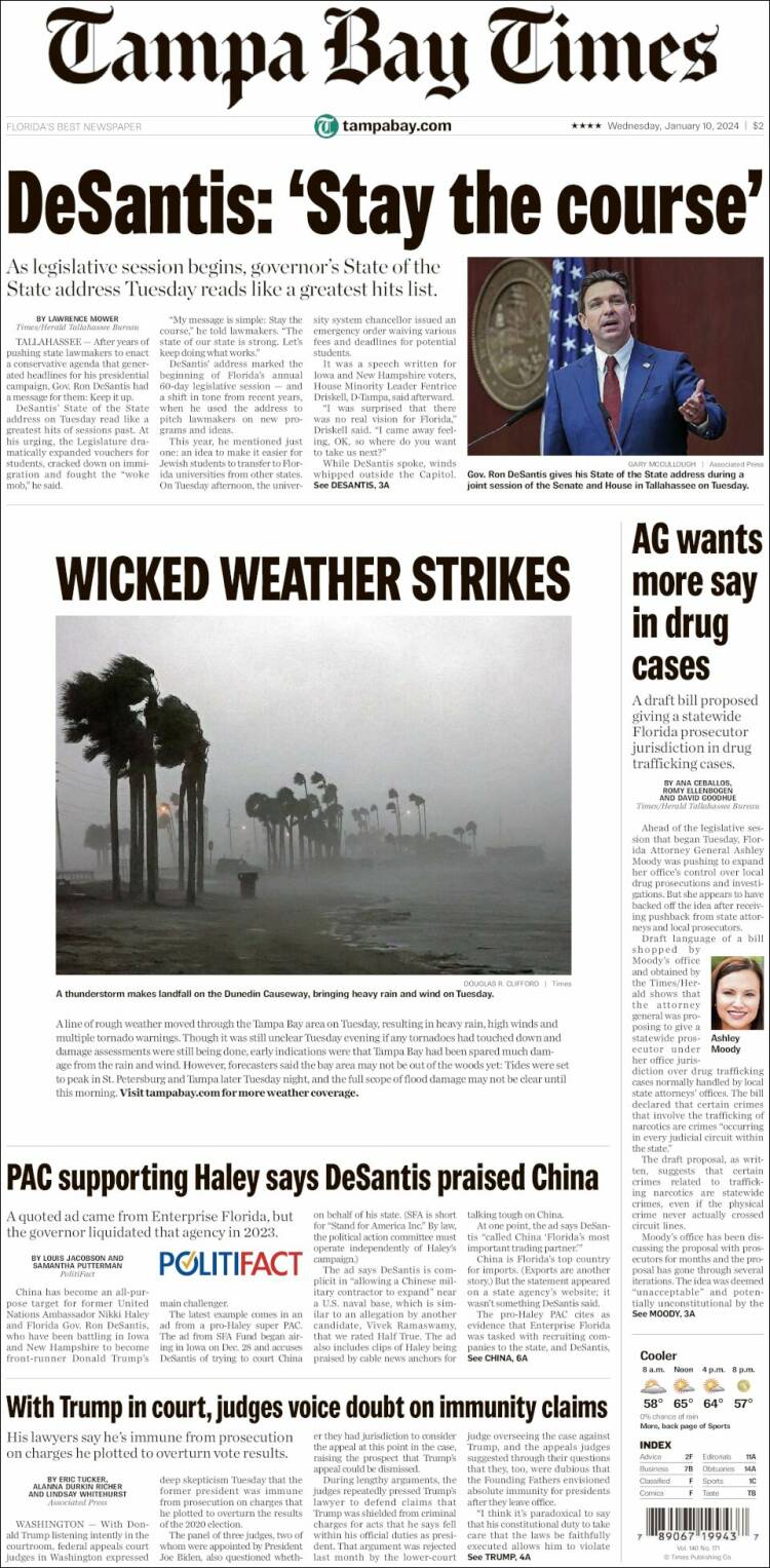 Portada de Tampa Bay Times (USA)