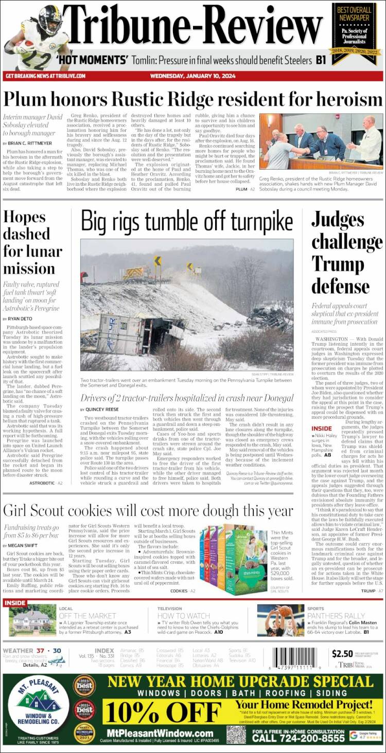 Portada de Tribune-Review (USA)