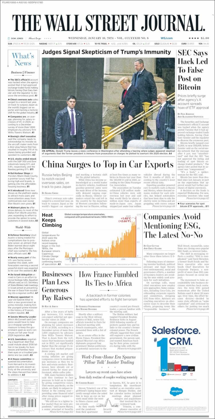 Portada de Wall Street Journal (USA)