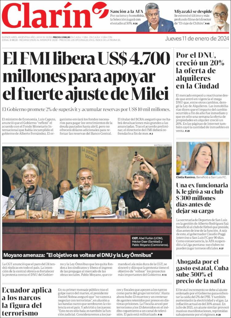 Portada de Clarín (Argentina)