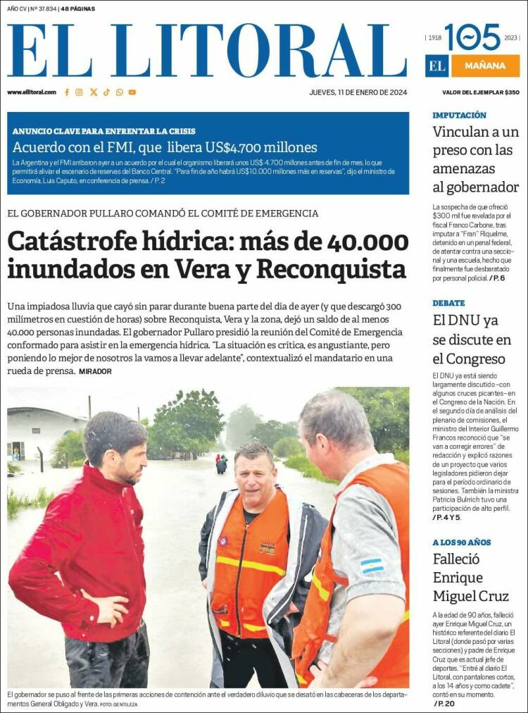 Portada de Diario El Litoral (Argentina)