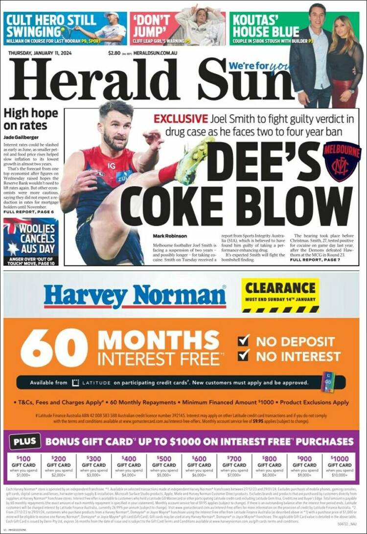Portada de Herald Sun (Australia)