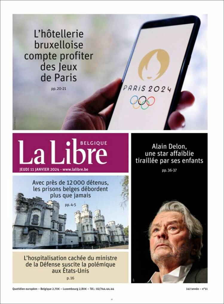 Portada de La Libre.be (B&eacute;lgica)