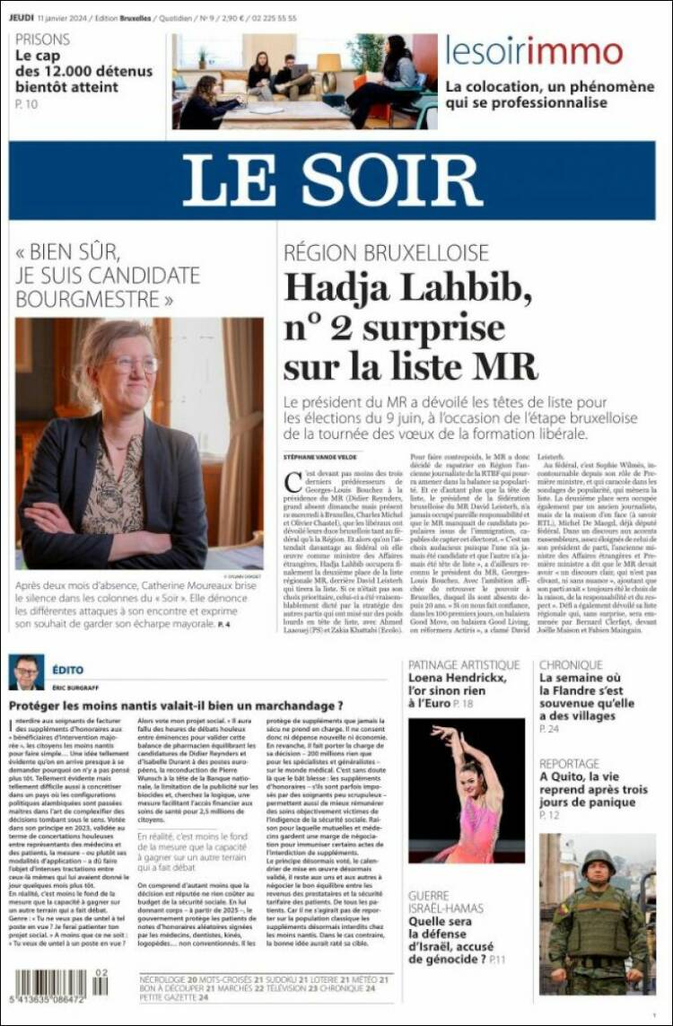 Portada de Le Soir (B&eacute;lgica)