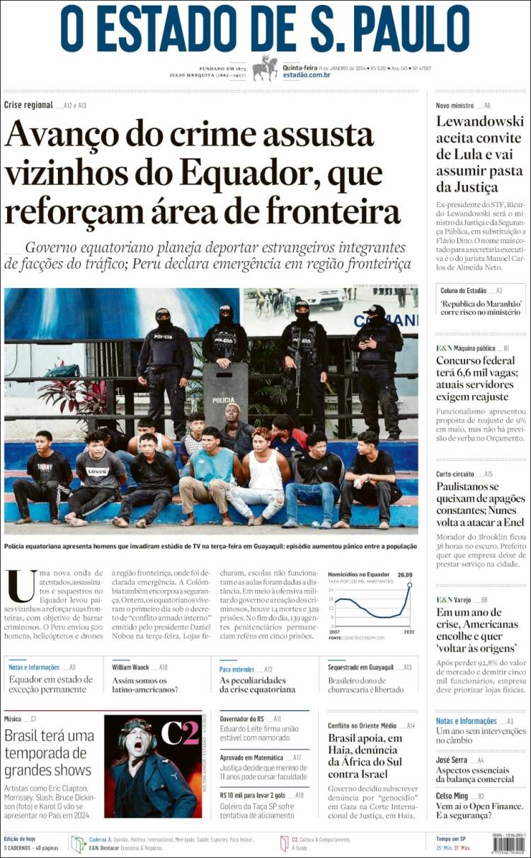 Portada de O Estado de São Paulo (Brasil)