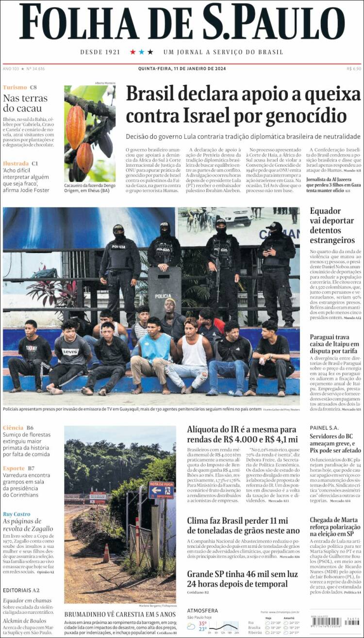 Portada de Folha de São Paulo (Brasil)