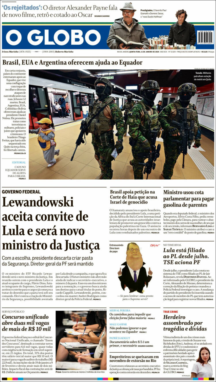 Portada de O Globo (Brasil)