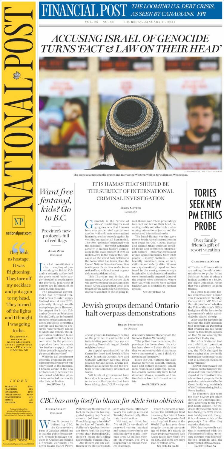 Portada de The National Post (Canadá)