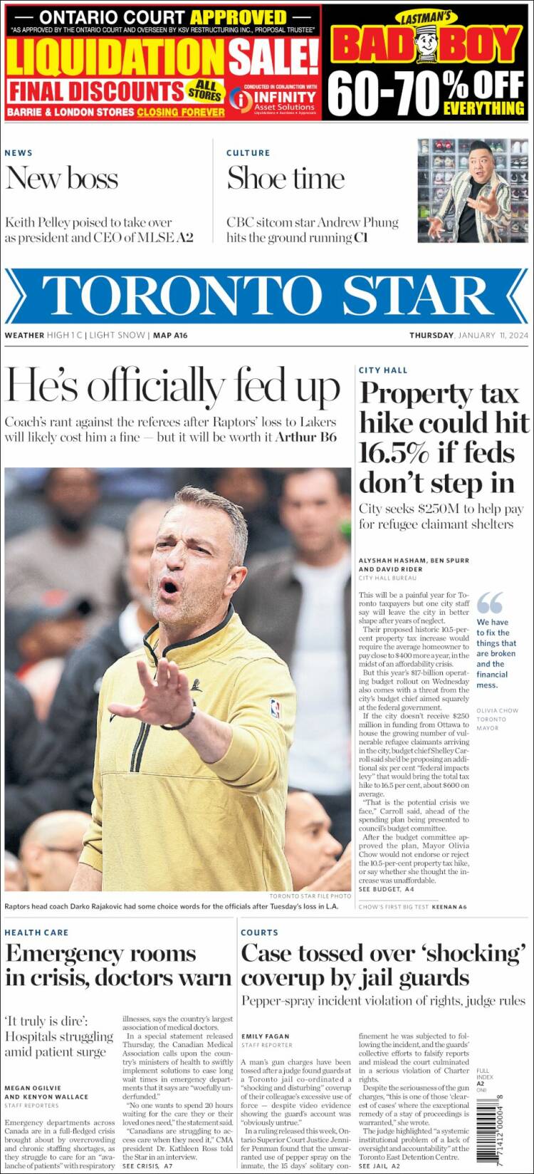 Portada de The Toronto Star (Canadá)