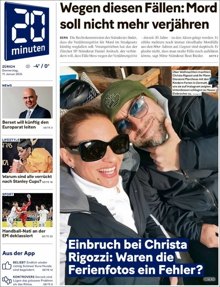 Portada de 20Minuten - Zürich (Suiza)