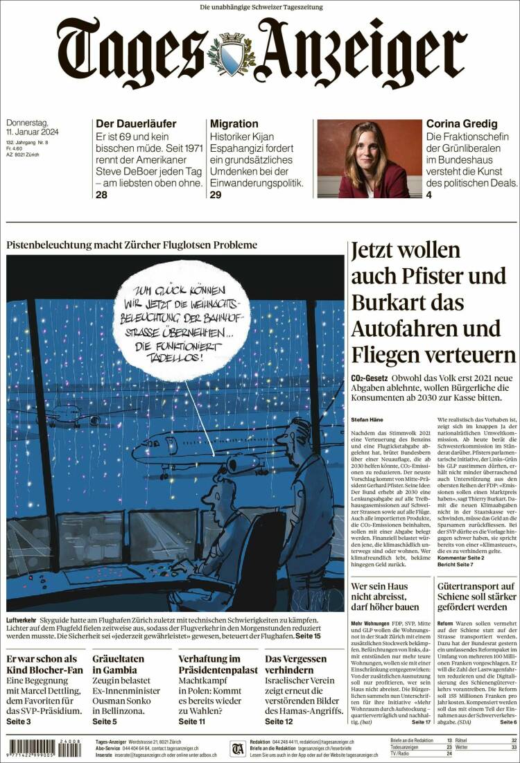 Portada de Tages-Anzeiger (Suiza)