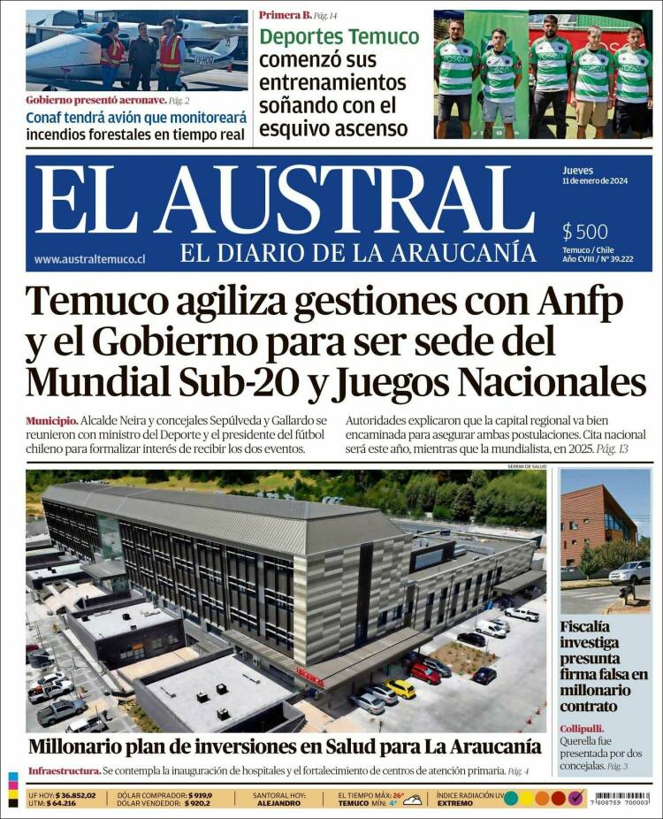 Portada de El Austral de Temuco (Chile)