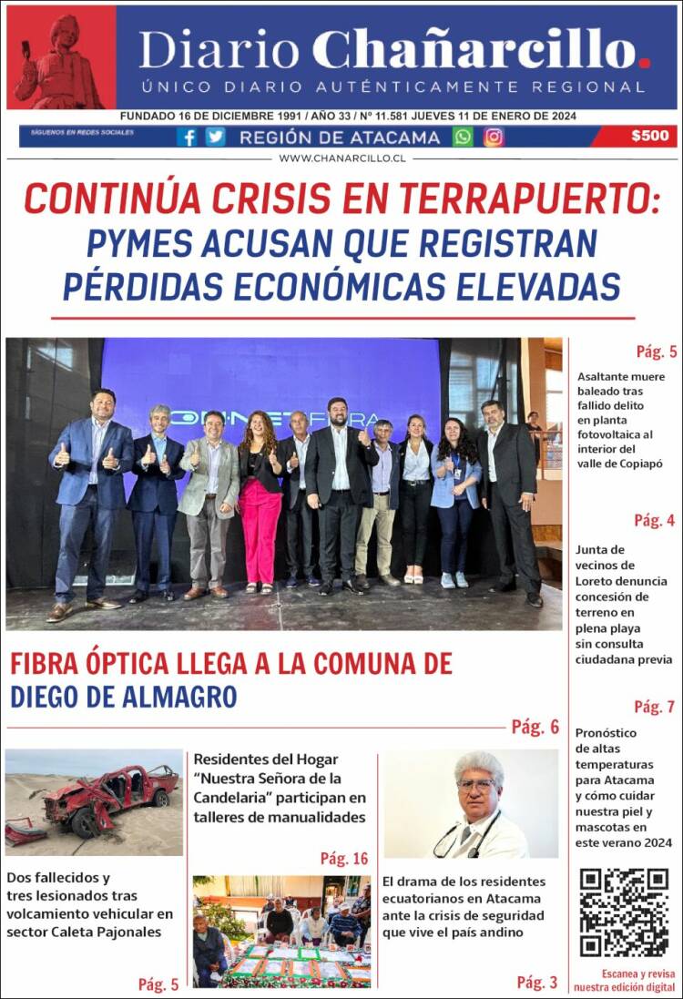 Portada de Diario Chañarcillo (Chile)