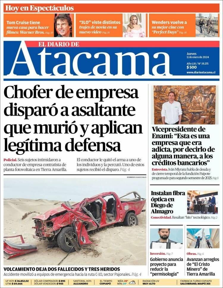 Portada de Diario de Atacama (Chile)