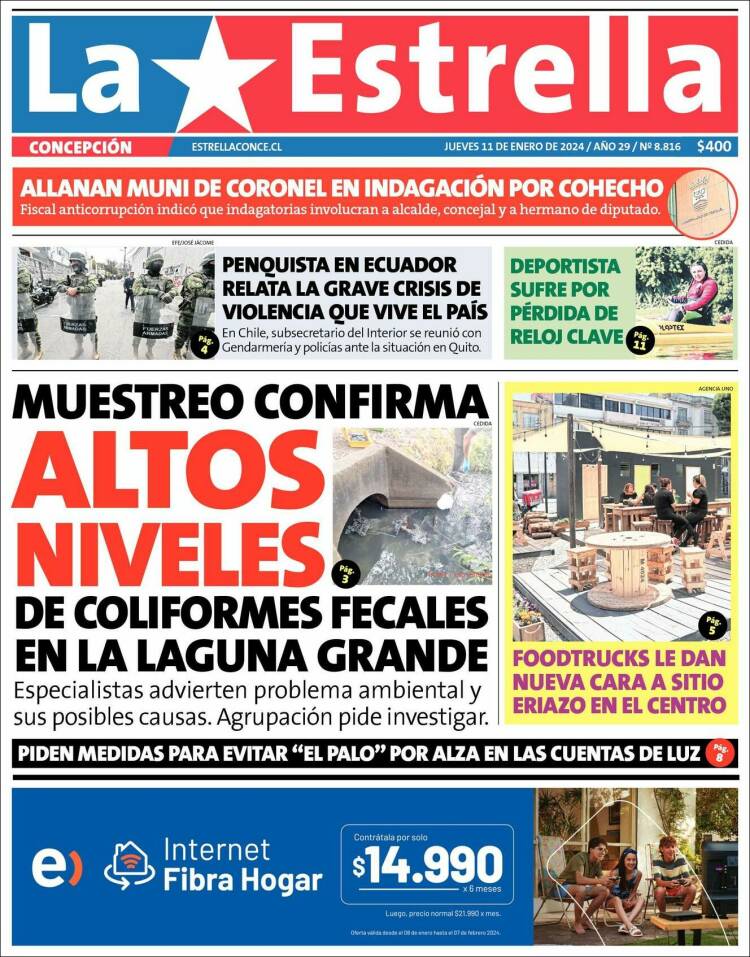 Portada de La Estrella de Concepción (Chile)