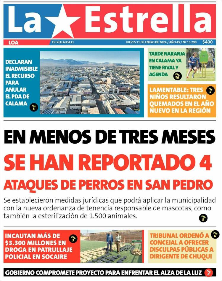 Portada de La Estrella de Loa (Chile)