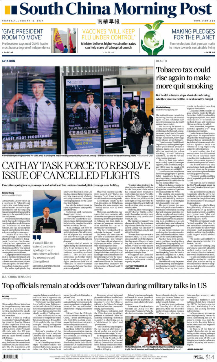 Portada de South China Morning Post (China)