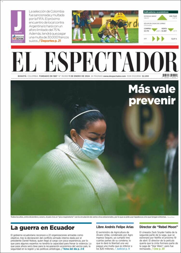 Portada de El Espectador (Colombia)