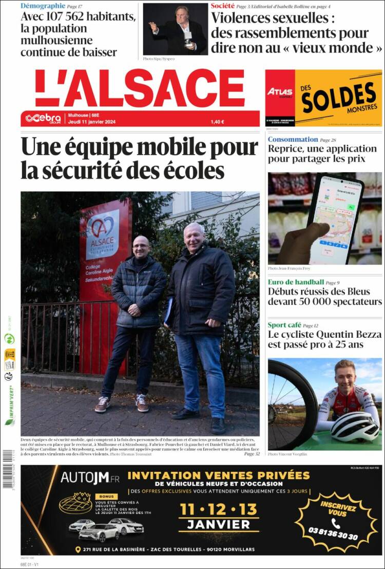 Portada de Journal L'Alsace (Francia)